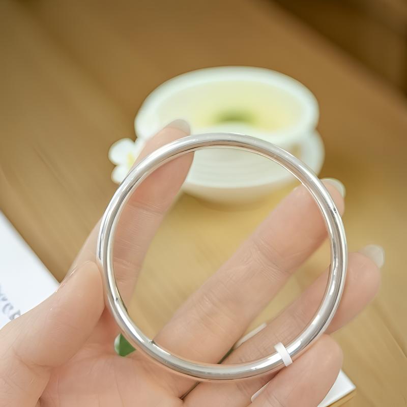 足银手镯 足银9999手镯亮面素圈百搭经典款实心传承时尚亮面手环