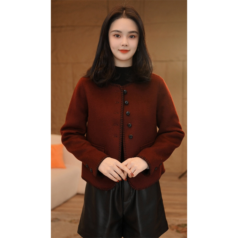 【杨杨专属】纯澳毛100%双面毛呢大衣新款时尚气质8484435安哥拉红