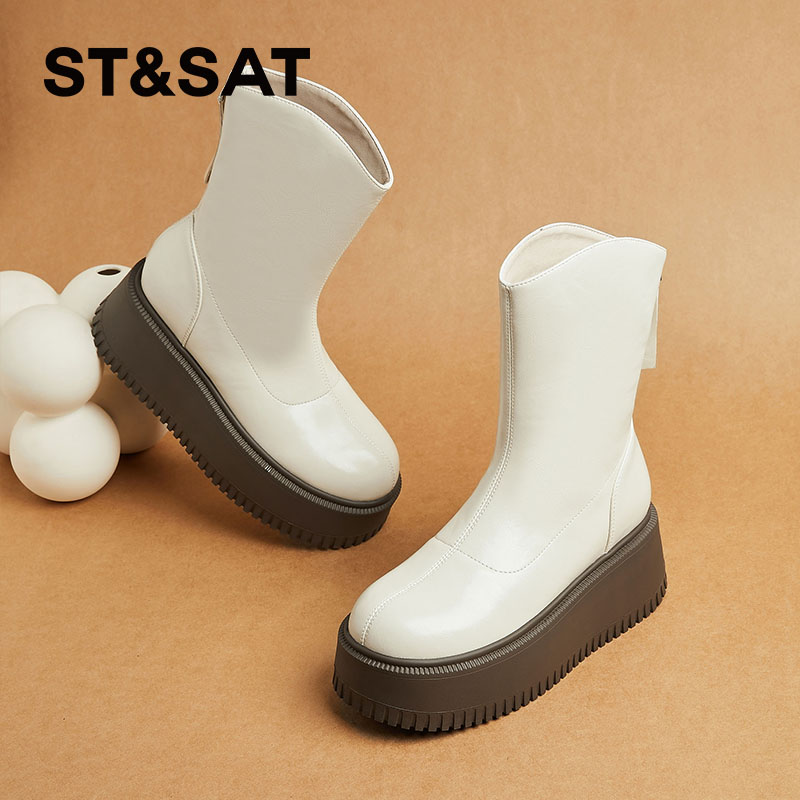 星期六2024年冬季新款厚底短靴加绒增高瘦瘦靴法式切尔西靴女靴