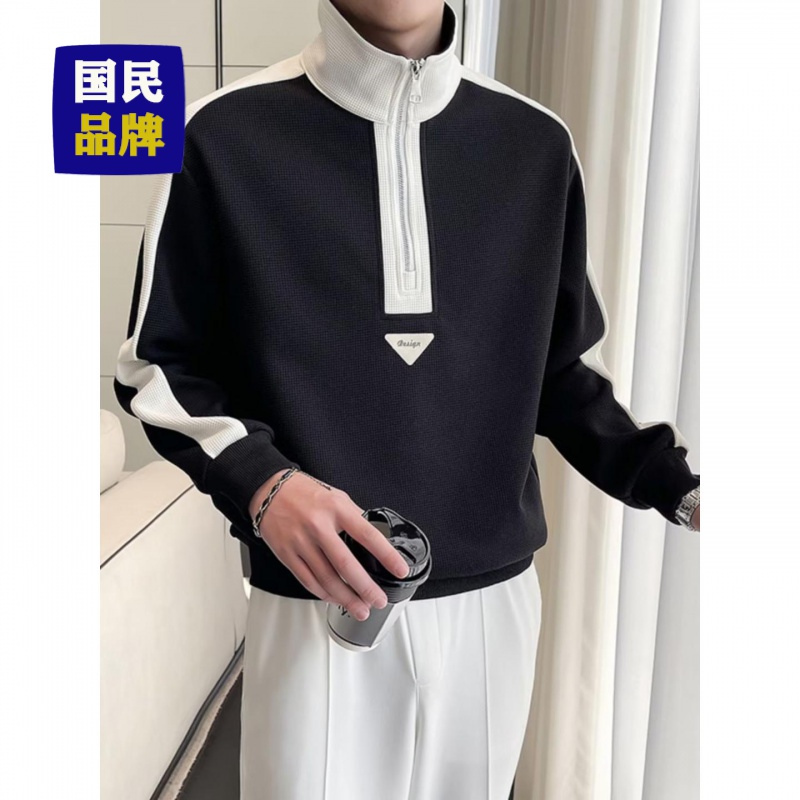 【小扬哥推荐】秋冬新款美式潮牌宽松百搭上衣男潮流立领落肩袖卫