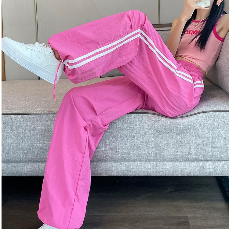 美式高街条纹阔腿裤