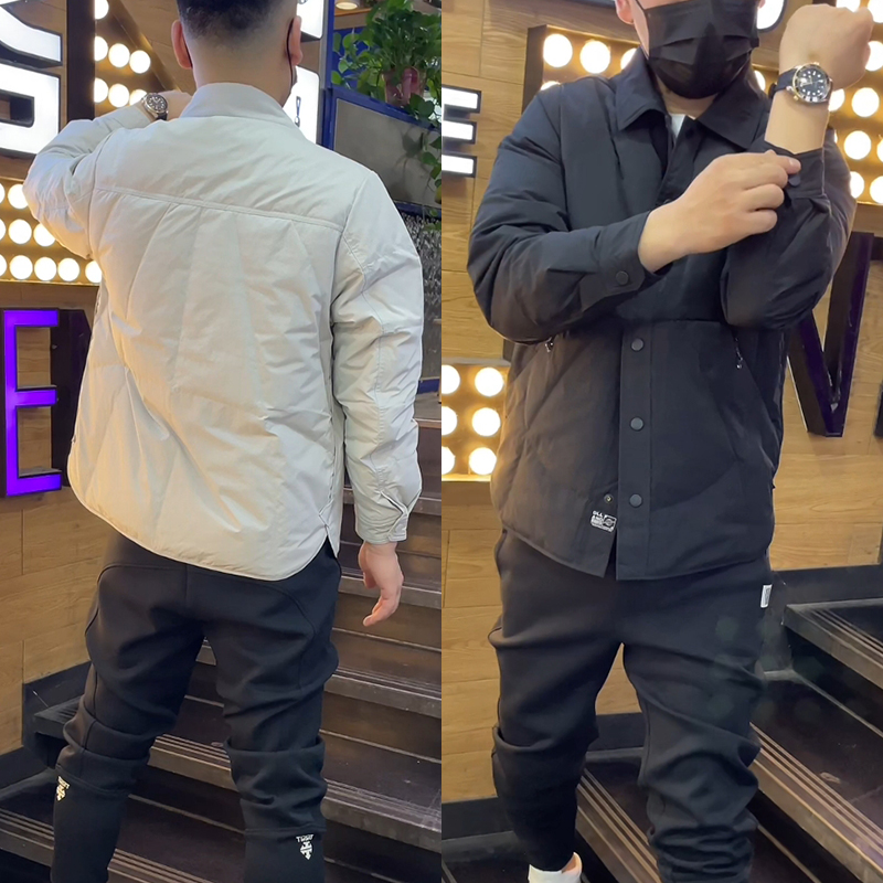 冬季翻领轻薄白鸭羽绒服男士时尚简约短款上衣高级感下摆开叉外套