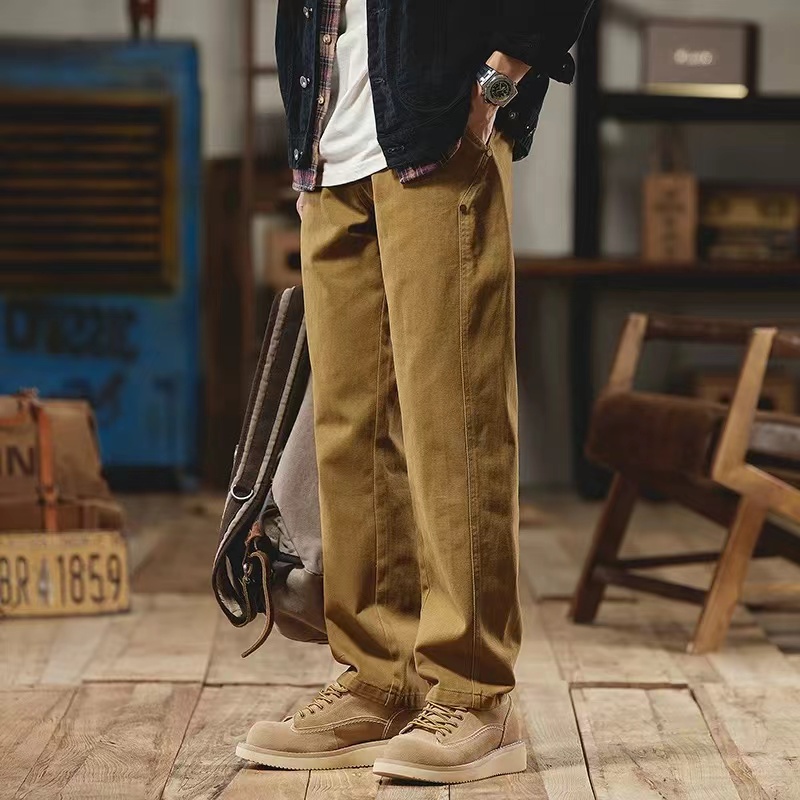 [秋冬新款]-美式复古潮流宽松直筒裤做旧休闲工装裤子#6827