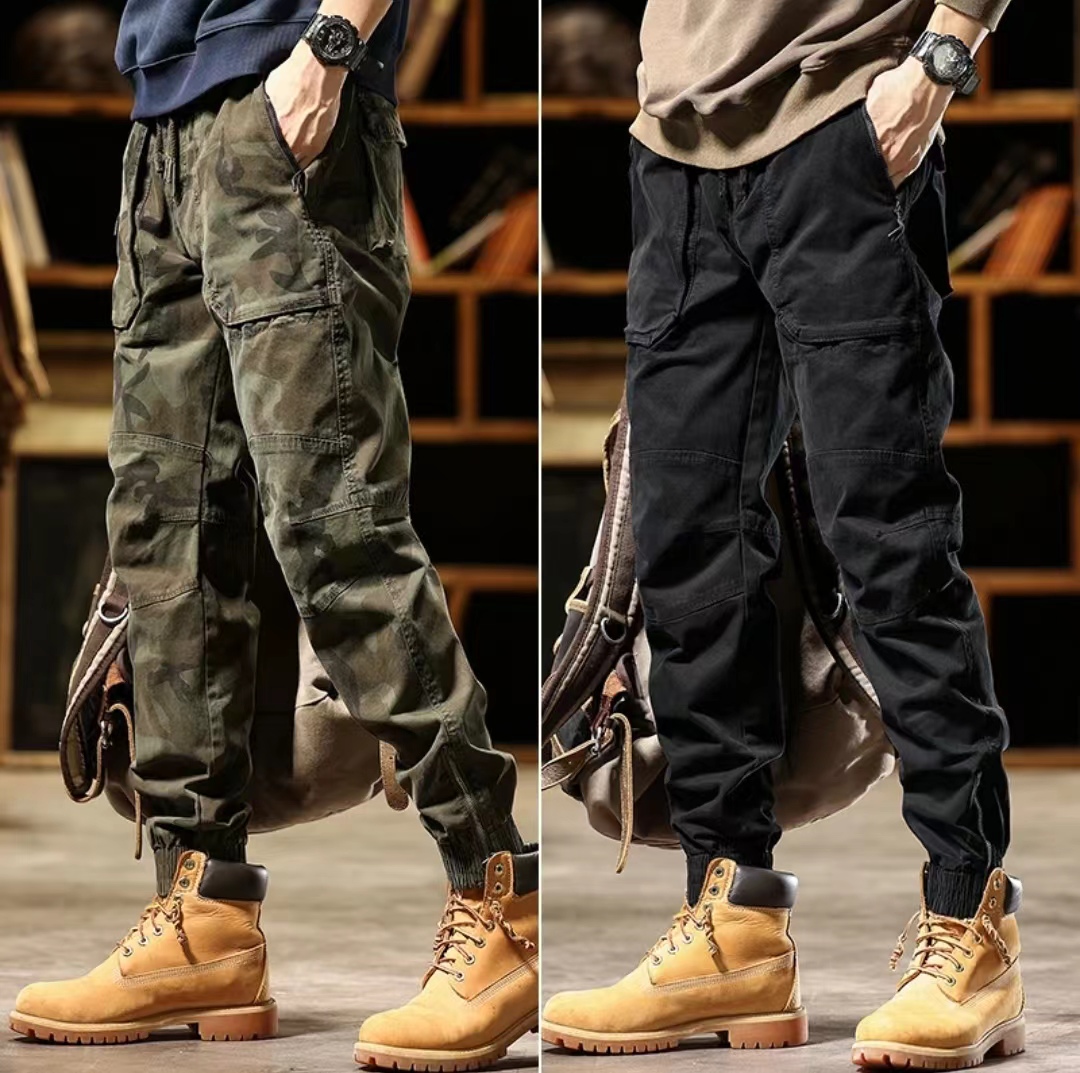 [秋冬新款]美式复古休闲束脚拉链口袋男女同款工装裤8111