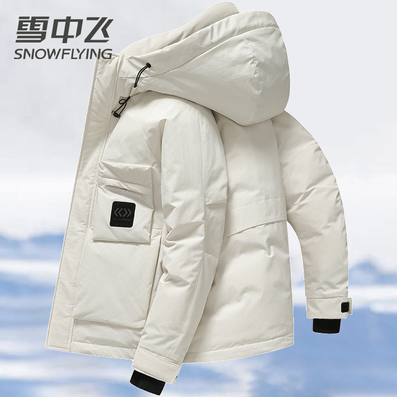 雪中飞羽绒服男女同款2023连帽工装时尚休闲运动户外加厚保暖外套