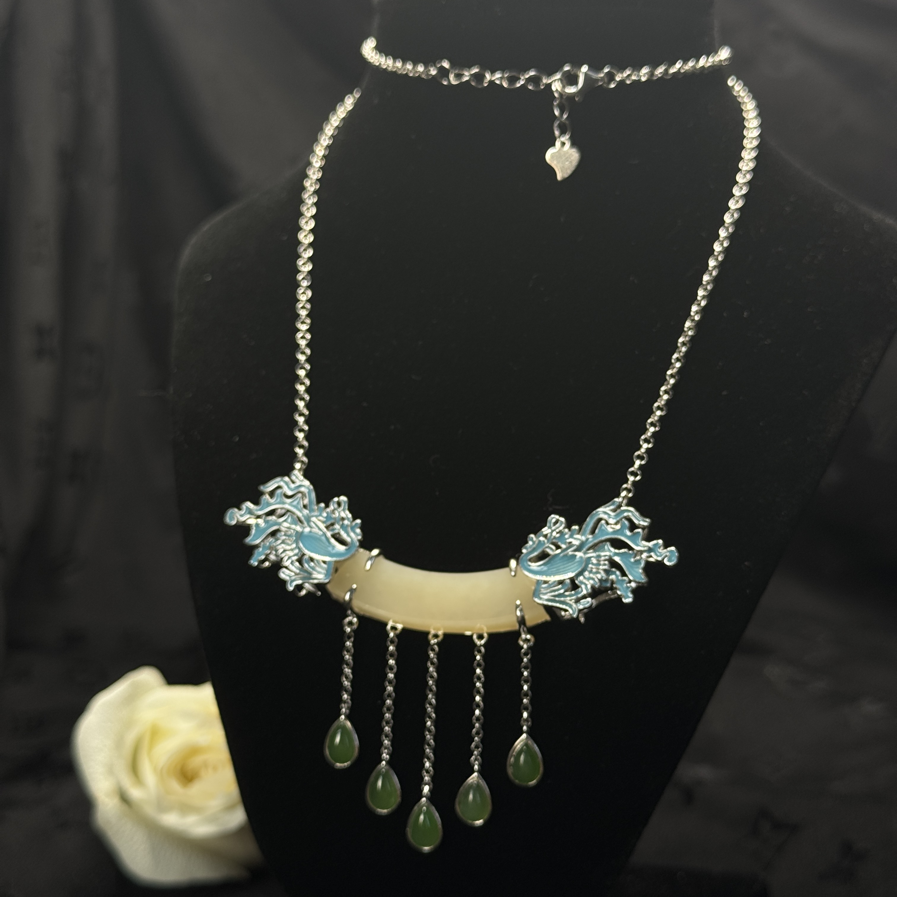 【玉合缘】天然和田玉S925镶嵌玉恒自生链吊坠 3566