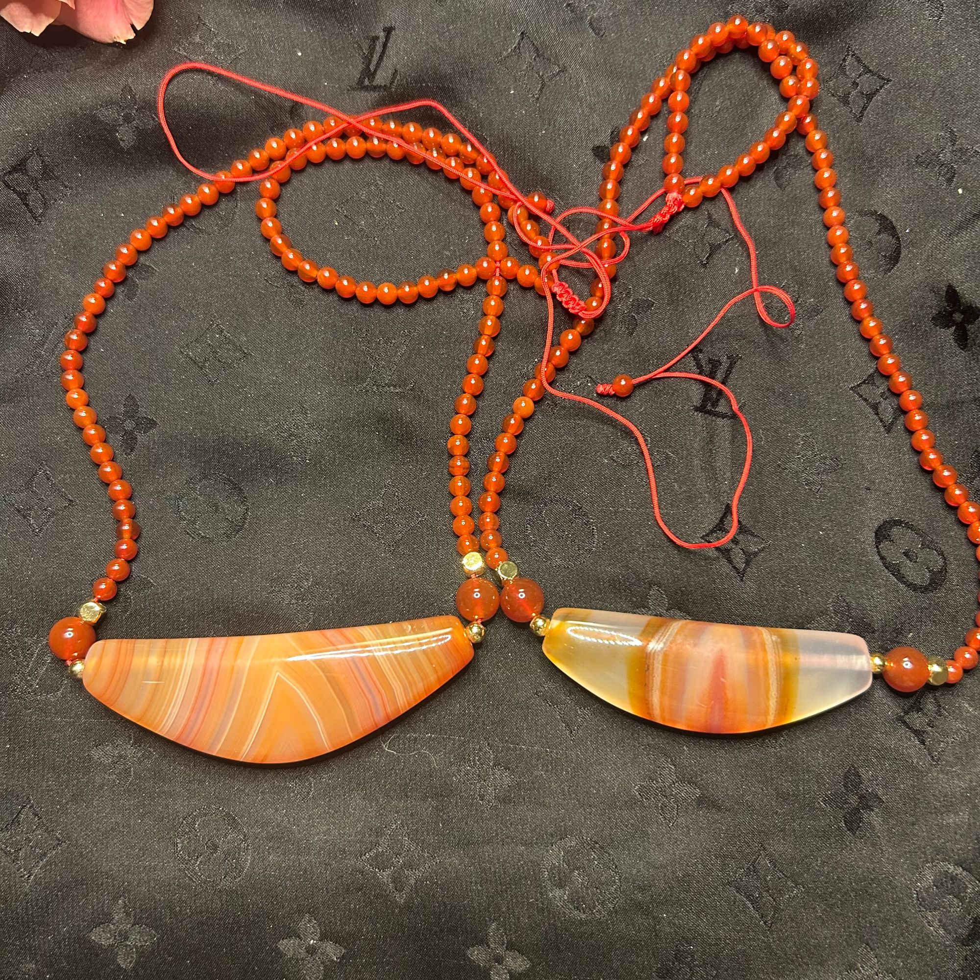 【玉合缘】天然缠丝玛瑙藏式牛角挂件锁骨链-多样性发一 3515