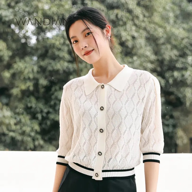 婉甸云白色中袖毛织开衫1233W05RS1