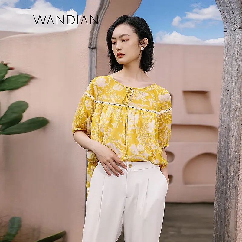 婉甸新品水墨波岸花套头上衣1232H24DJ6