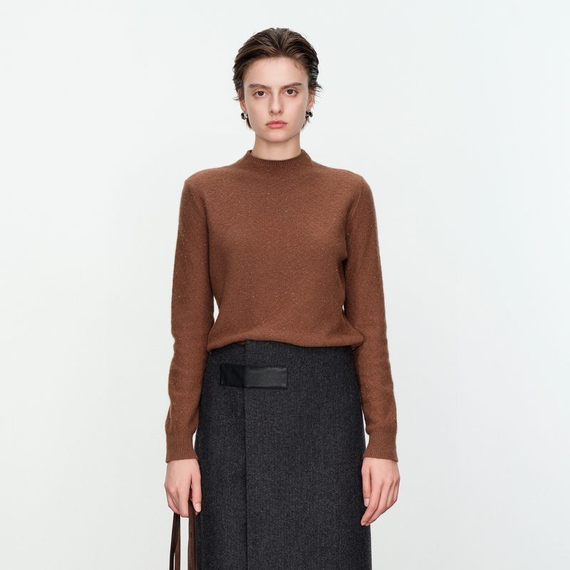 婉甸市区棕珠片纱毛织套头衫1234W24JF2YX