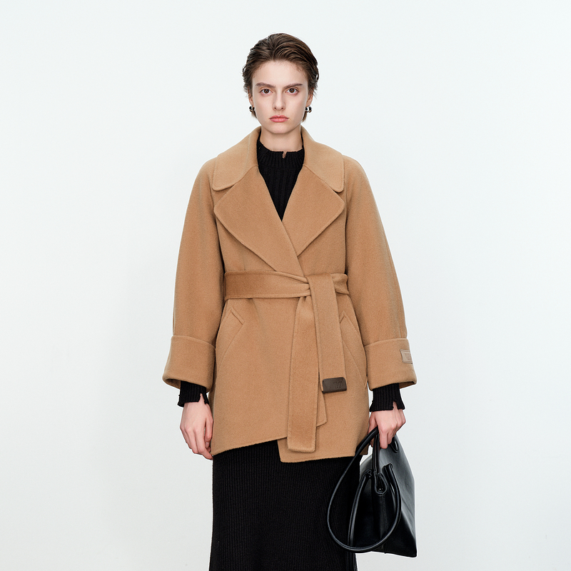 婉甸梅花驼色双面呢外套1234E03RX1YX