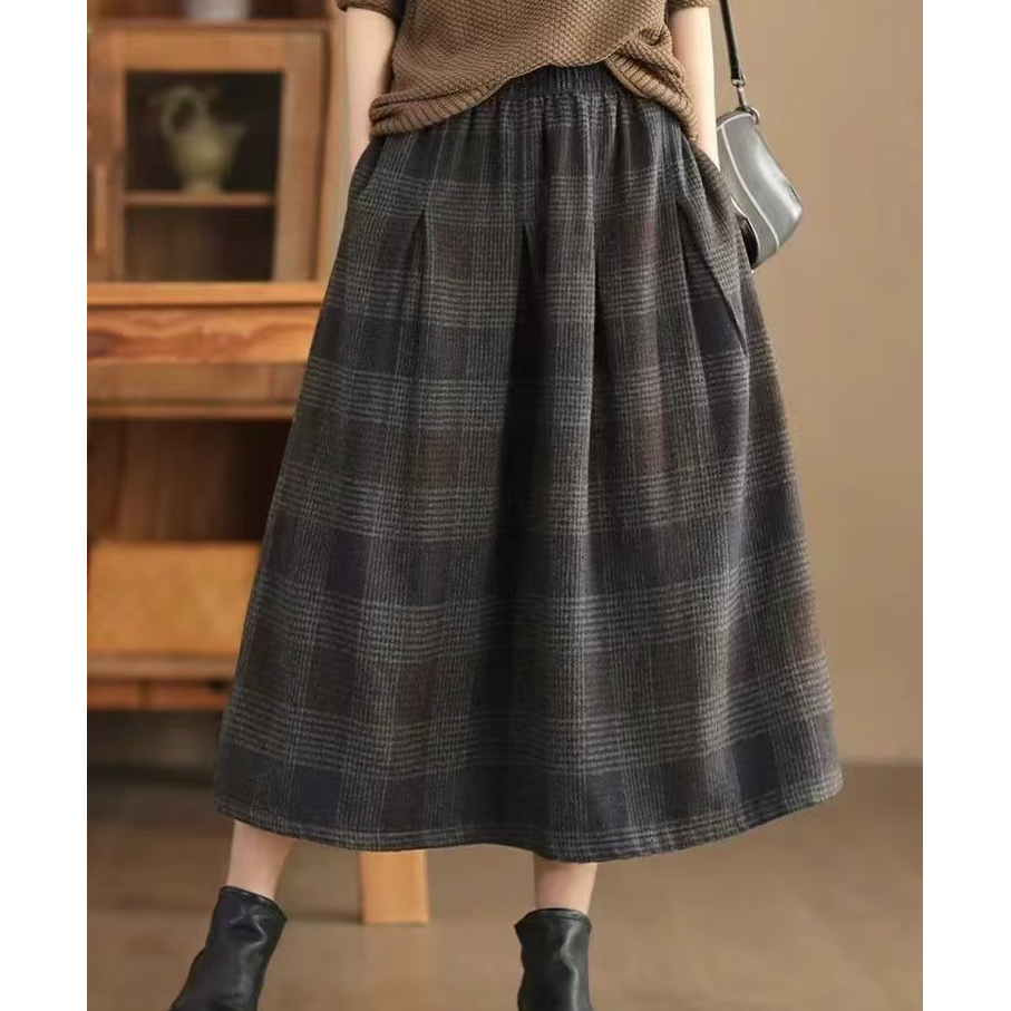 文艺复古秋冬新款毛呢休闲百搭时尚宽松半身裙显瘦松紧腰