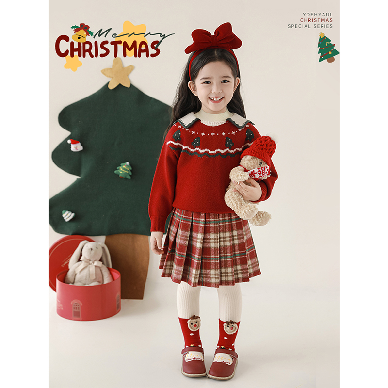 YOEHYAUL/幼悠幼悠 冬四波【圣诞幼兔】圣诞系列可爱女童毛衣 D3987