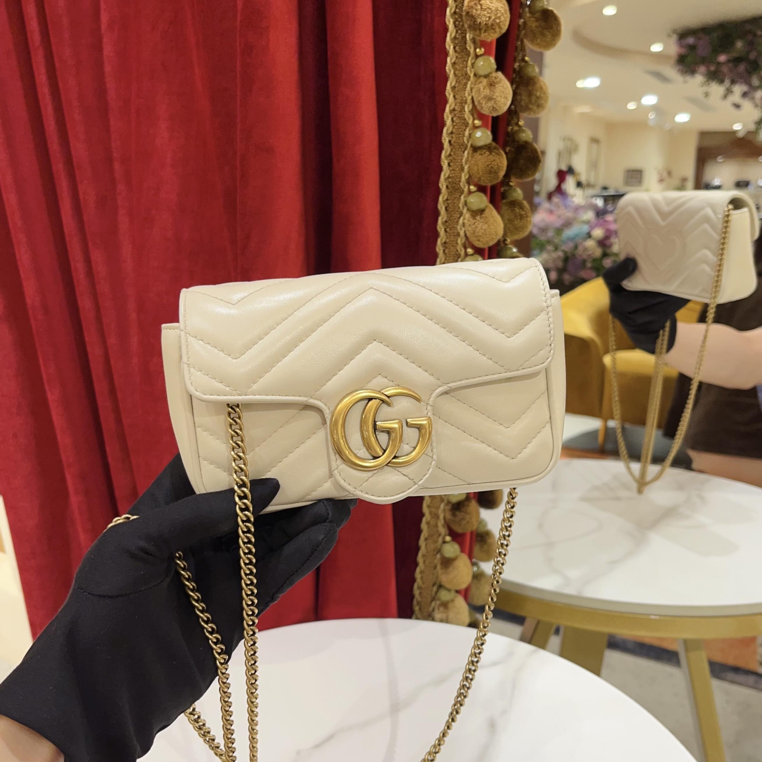 95新 GUCCI/古驰 GGS丨萌萌 马蒙supermini白金单肩包/53437480