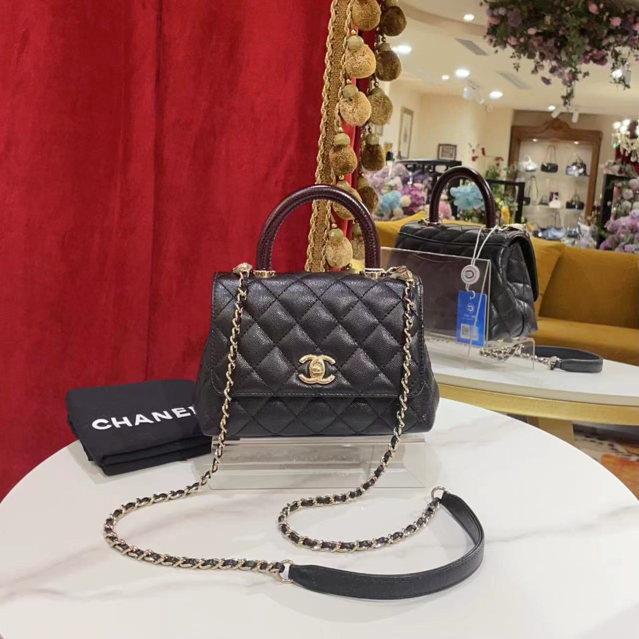 95新 Chanel/香奈儿 GGS丨cocohandle mini黑金荔枝芯片/62742702