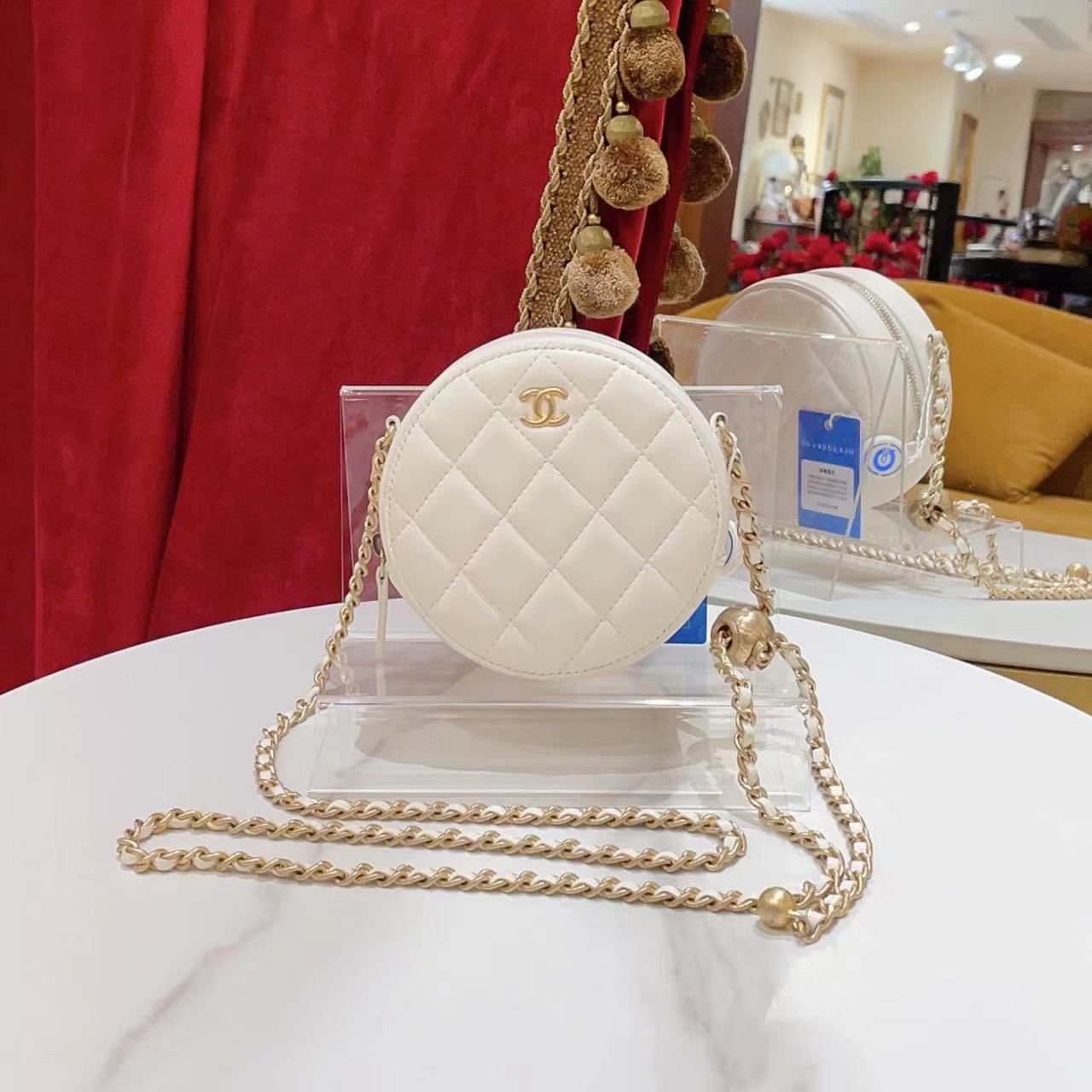 95新 Chanel/香奈儿 GGS萌萌丨金球圆饼白色金扣单肩包14625263