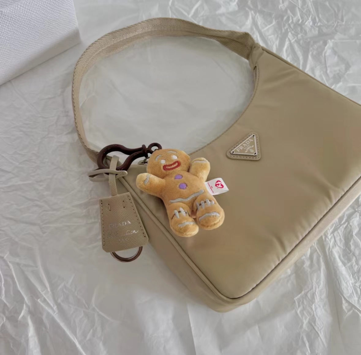 95新 Prada/普拉达 GGS萌萌丨hobo2000卡其色腋下芯片 75570505