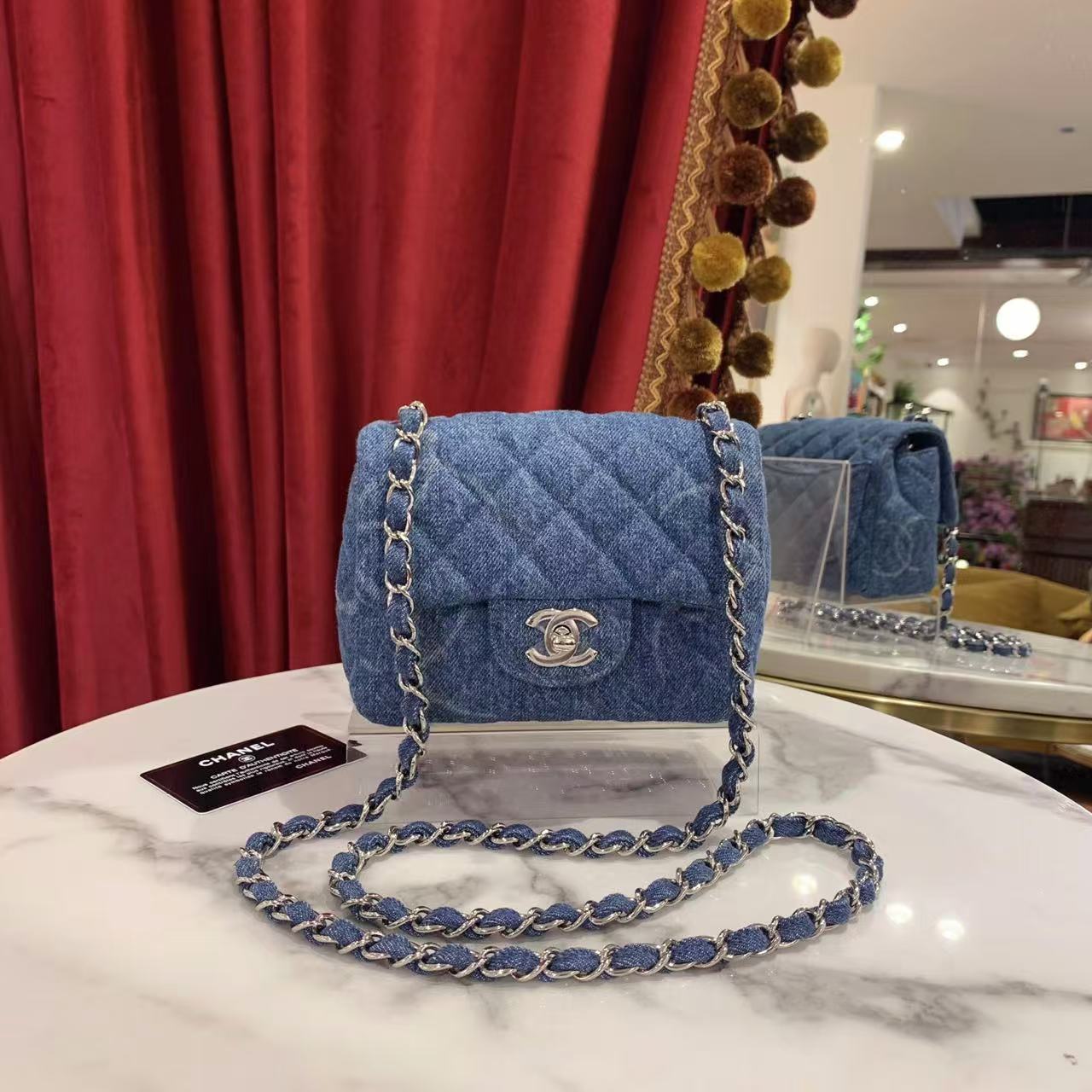 95新 Chanel/香奈儿 GGS萌萌丨丹宁方胖子蓝色银扣/41444841