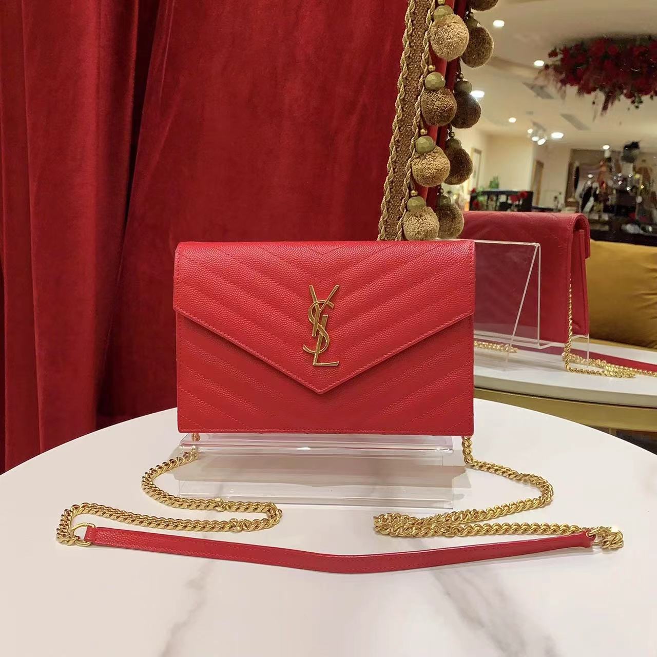95新 YSL/圣罗兰 GGS小七丨红金小号信封包73957343