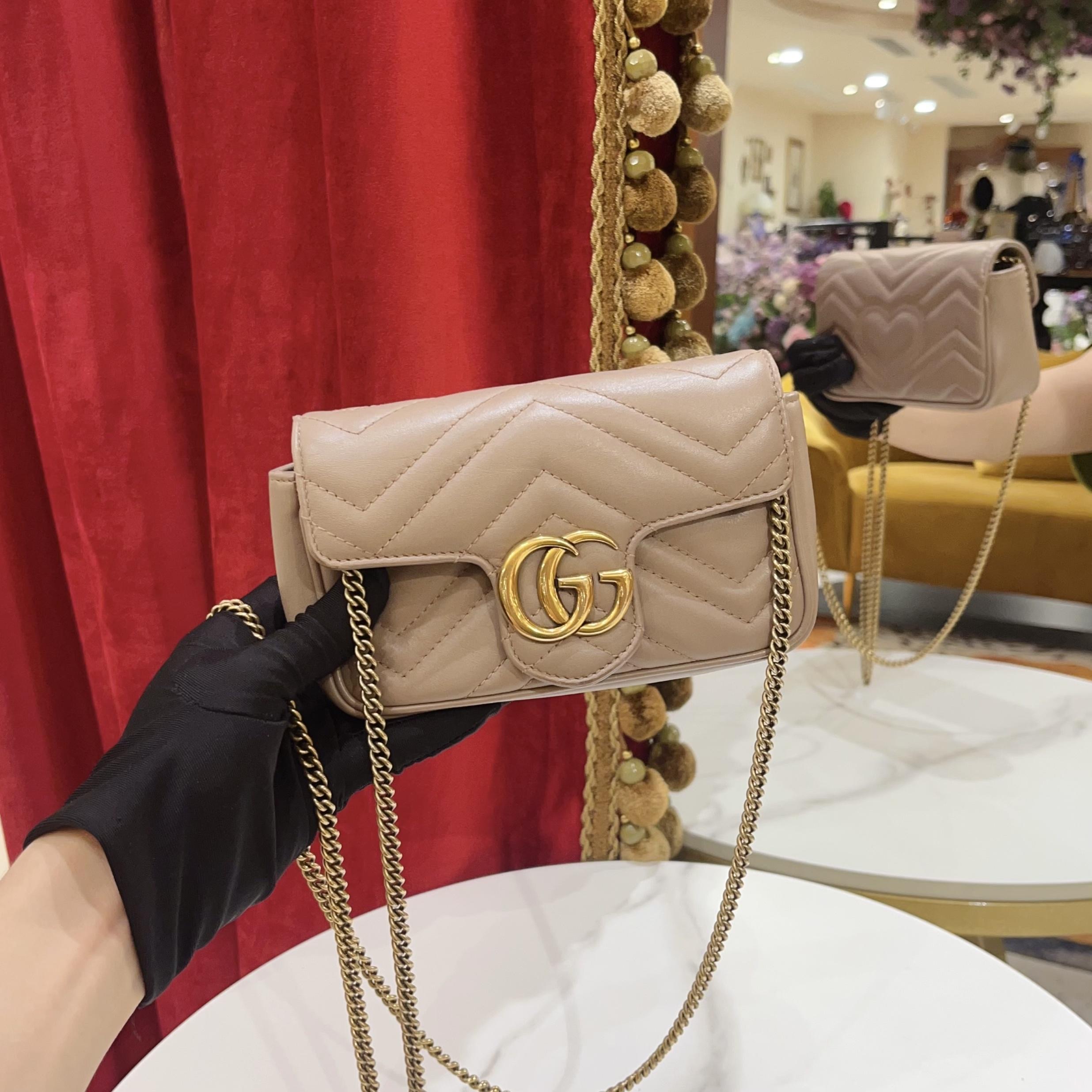 95新 GUCCI/古驰 GGS 萌萌丨马蒙supermini奶茶色单肩包 97096802