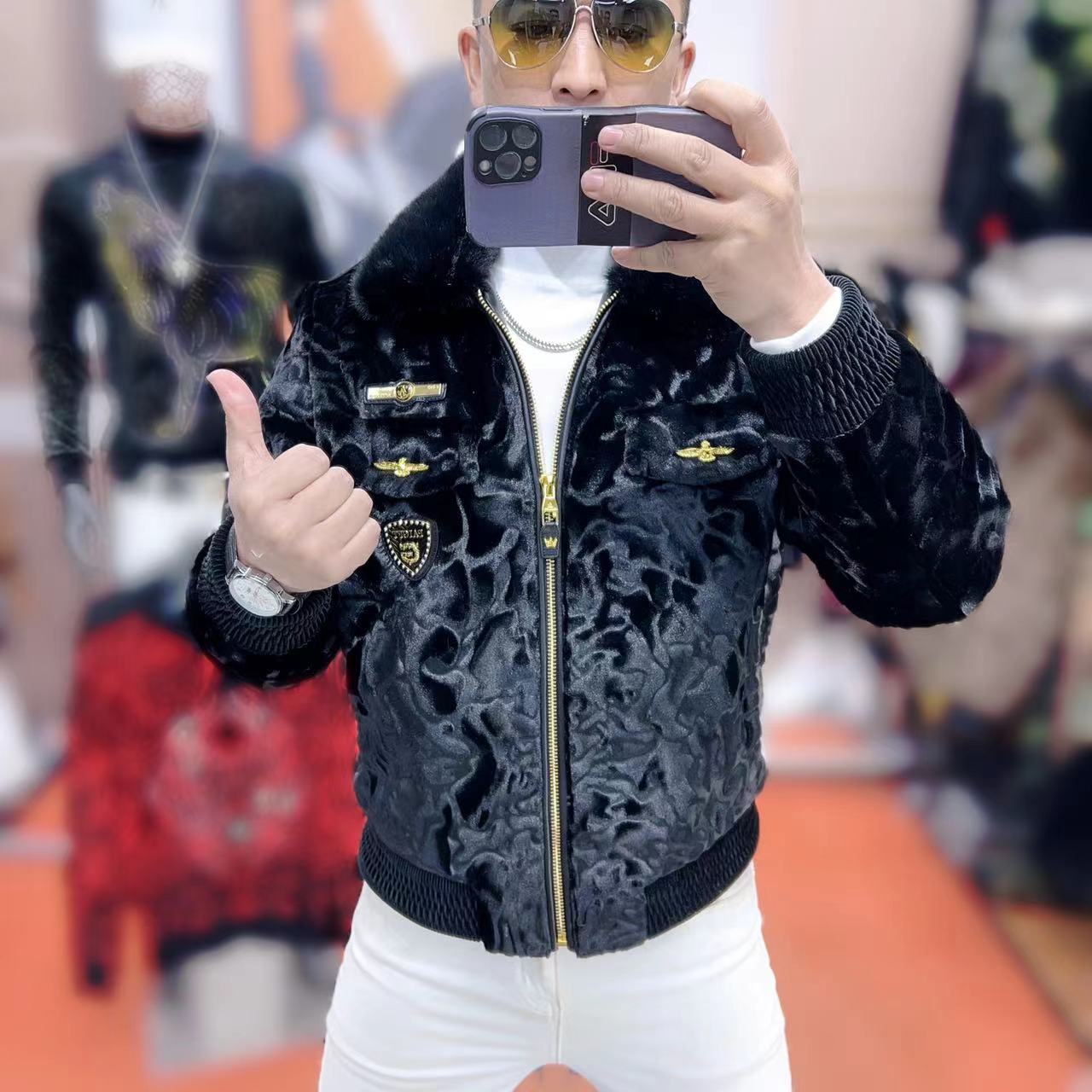 力龍潮牌8802男士冬季新款高定轻奢北美大金貂时尚保暖加绒外套