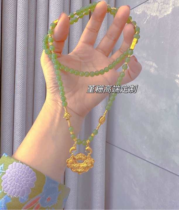 合金仿水晶项链 半山萃民族风新中式设计款项链饰品颈链配锦鲤锁