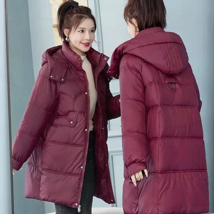 加厚秋冬保暖羽绒棉服女2023新款中长款可拆帽羽绒衣冬大码宽松