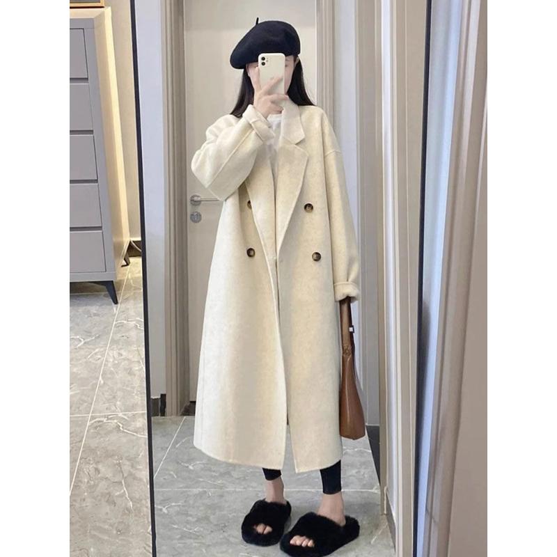 毛呢外套女小个子秋冬2023新款韩版宽松赫本风加厚中长款呢子大衣