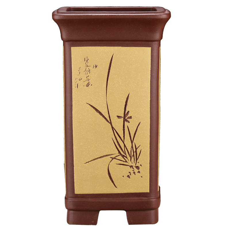 宜兴原矿紫砂四方兰花盆