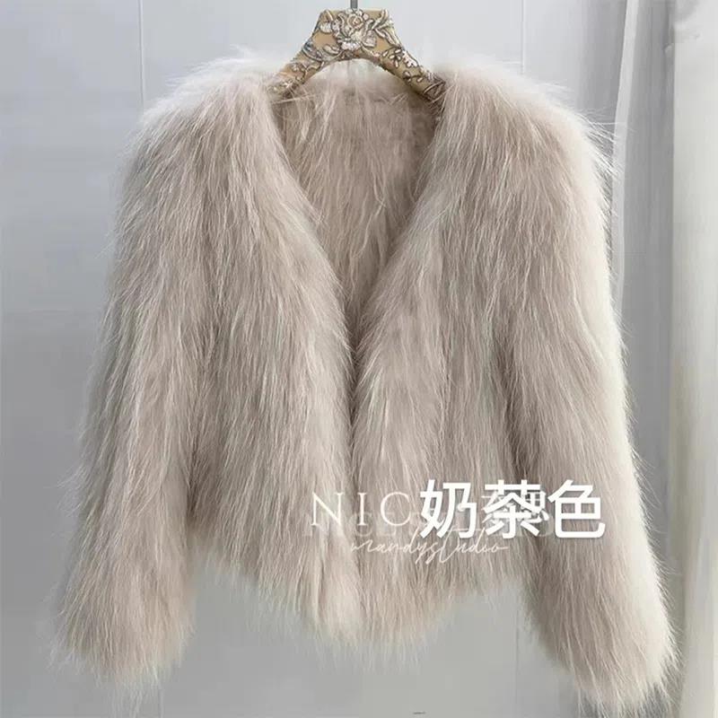 气质双面编织皮草外套女年轻款网红简约百搭显瘦秋冬奶茶色毛皮草