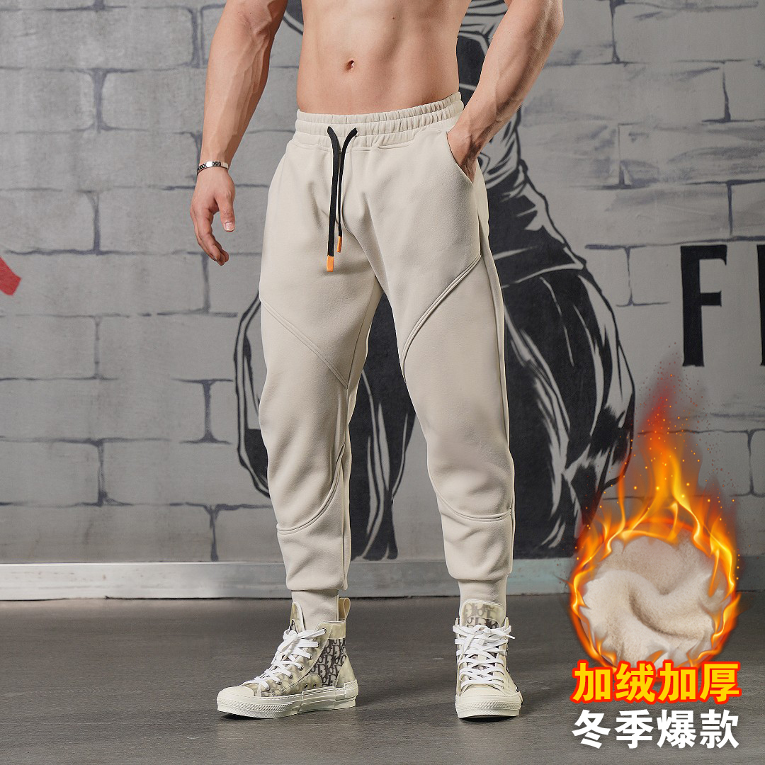 MAIKANONG/麦卡侬运动休闲加绒长裤秋冬男小脚裤加厚绒卫裤束脚裤