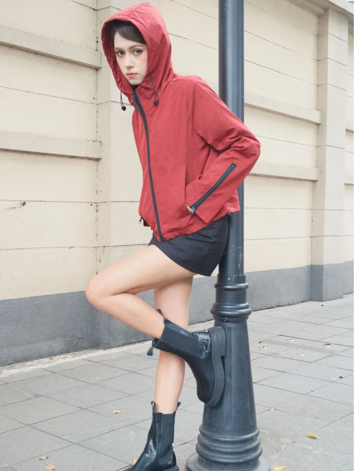 A103春季新款时尚防风短款收腰连帽风衣工装韩版休闲外套女