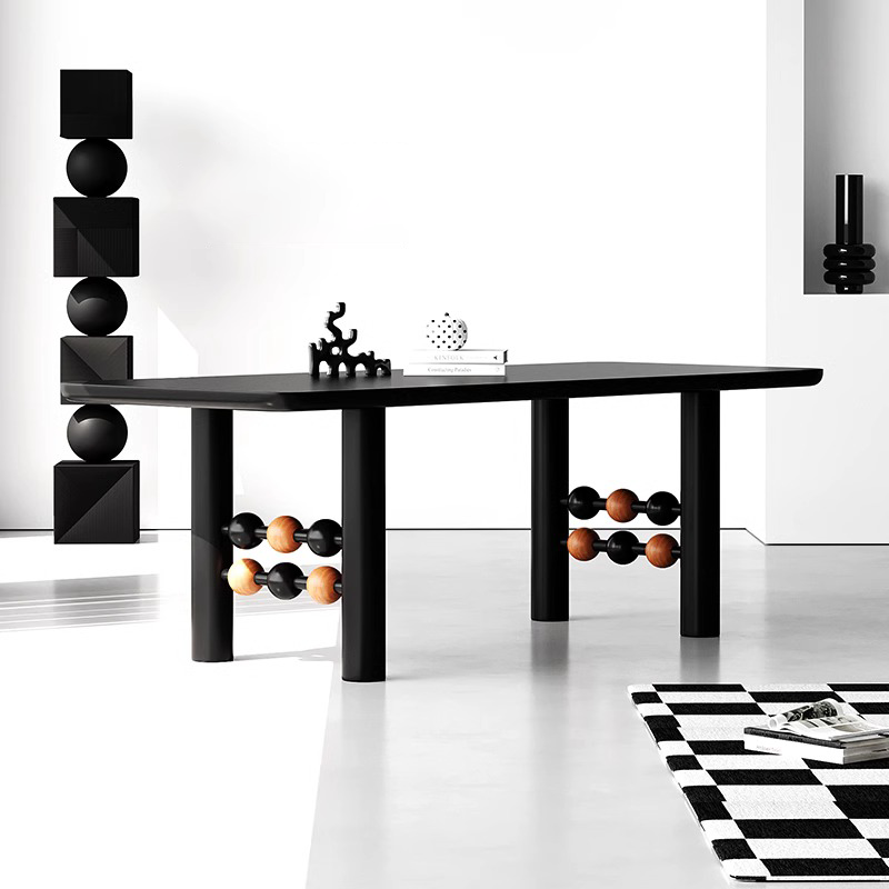 屿墨丨魅影设计师实木餐桌中古黑色长桌诧寂复古餐厅桌子家用饭桌