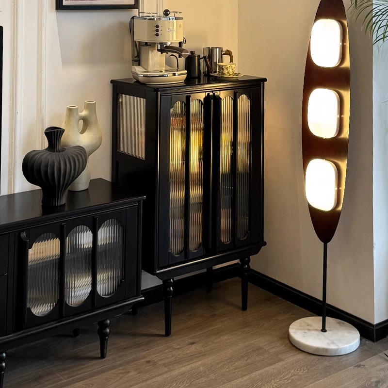 屿墨丨安娜边柜美式实木餐边柜斗柜黑色复古高级感客厅沙发高边柜