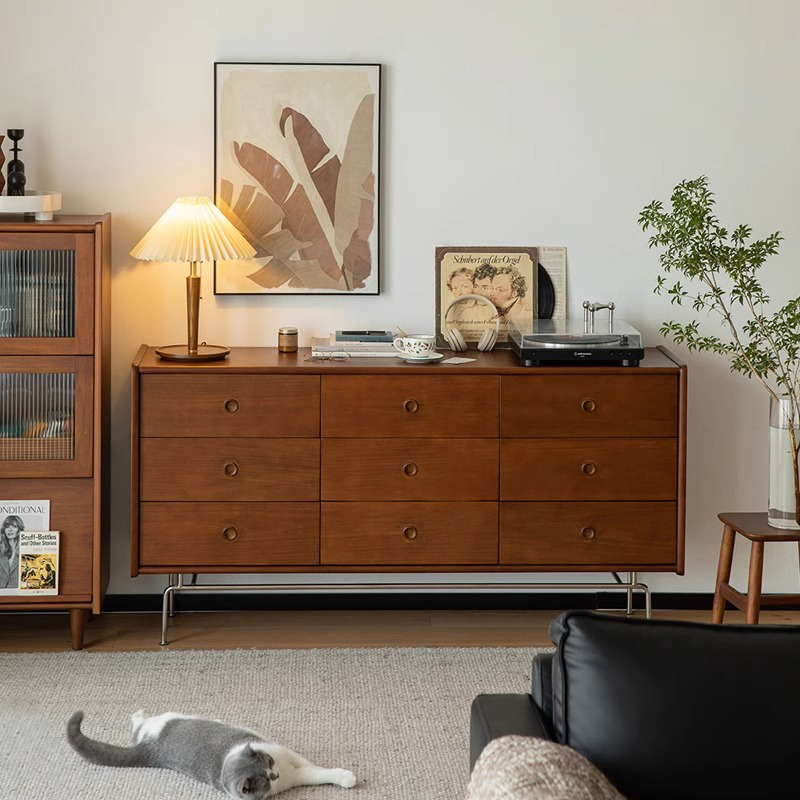 屿墨丨银盐实木九斗柜复古储物边柜客厅卧室床尾小户型收纳抽屉柜