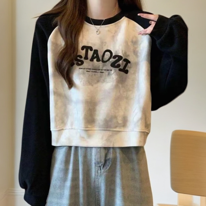 【发财猪】春秋气质显瘦小众宽松印花ins圆领设计感薄款时尚卫衣