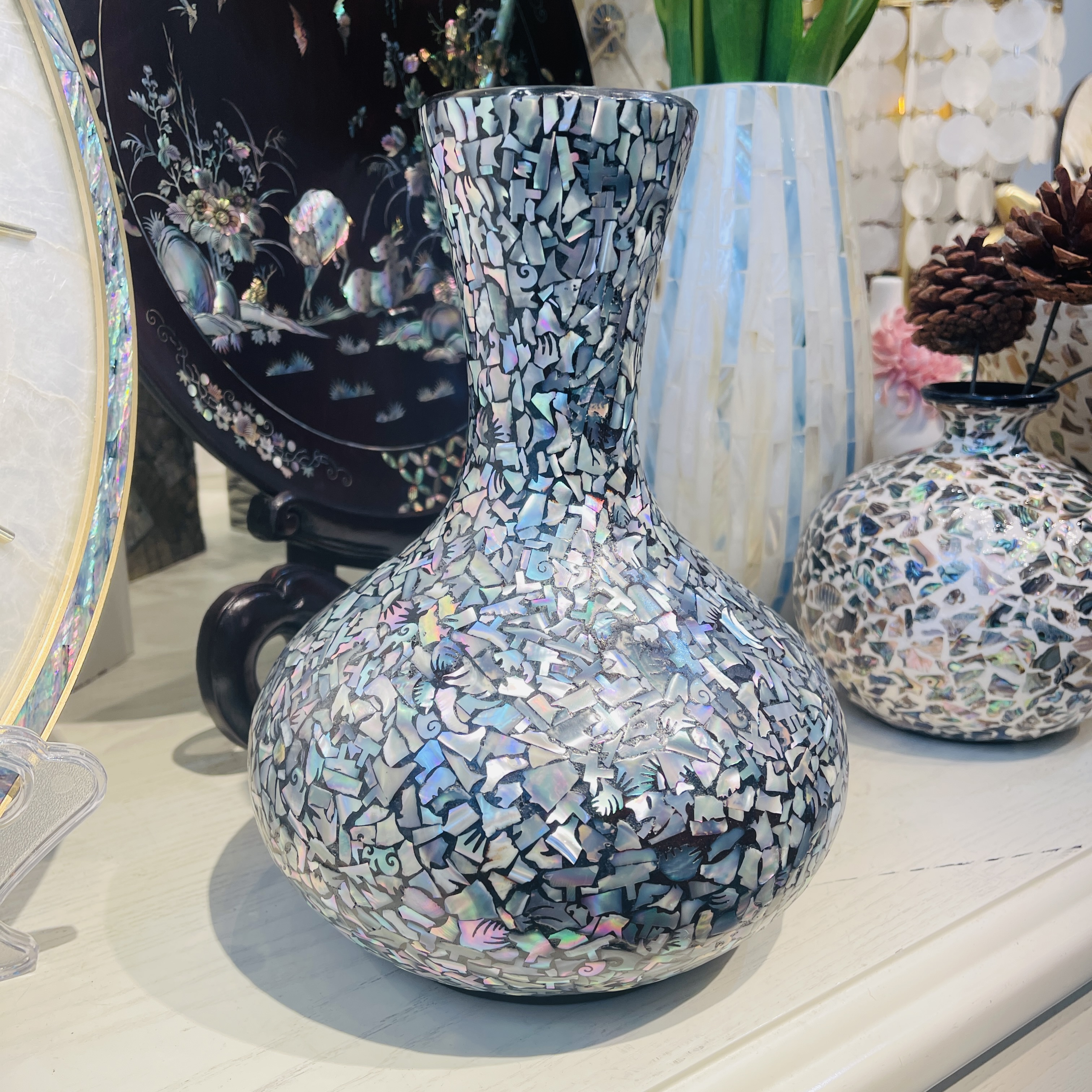 北欧美式创意彩色贝壳个性长脖圆肚手工创意花瓶