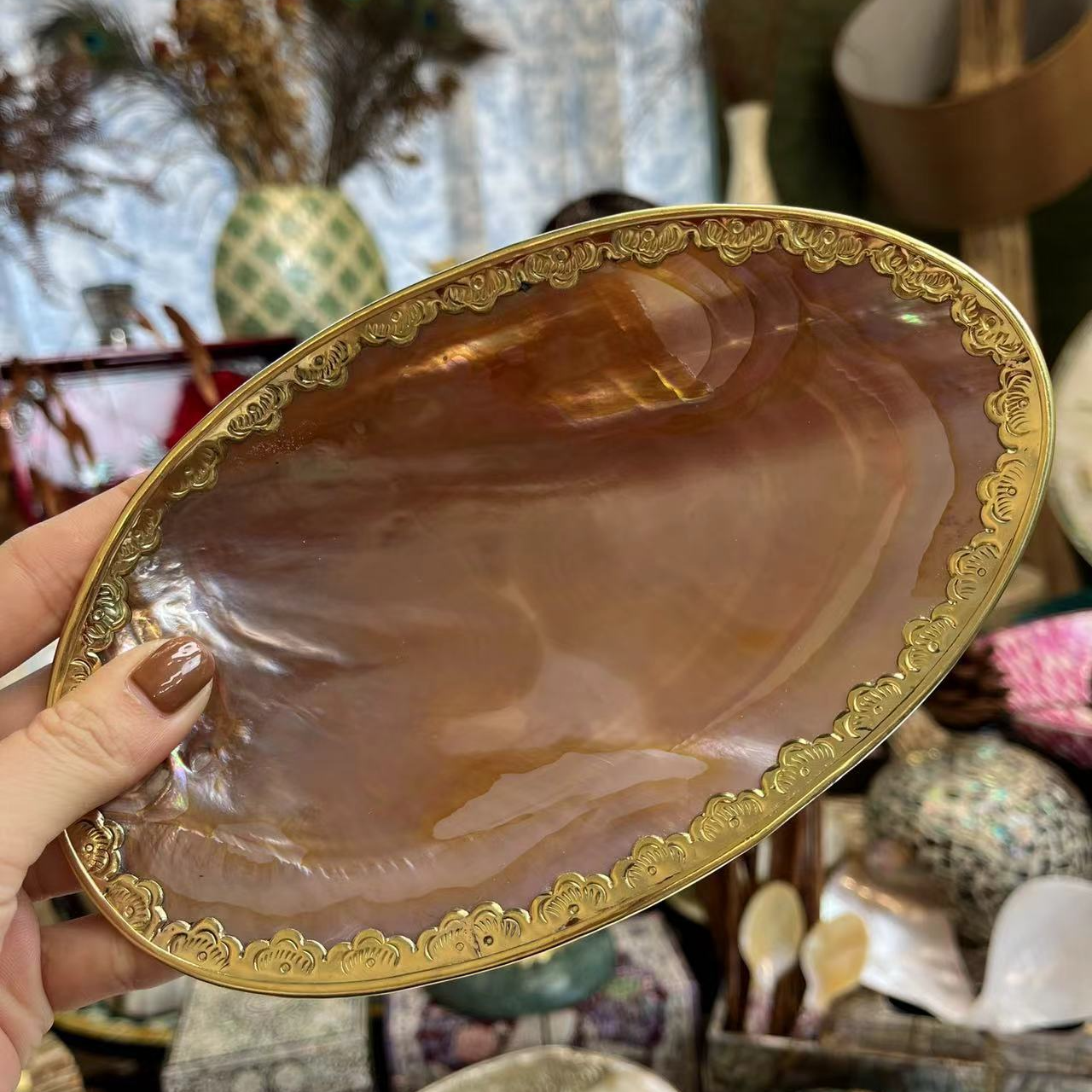 立航家居全包边紫彩贝壳首饰盘零食水果收纳盘