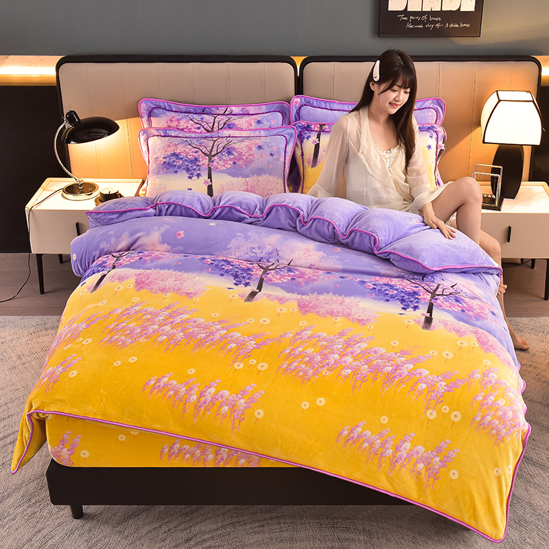 床笠牛奶绒被套四件套加厚毛绒被罩双面绒加绒单人磨毛双面绒