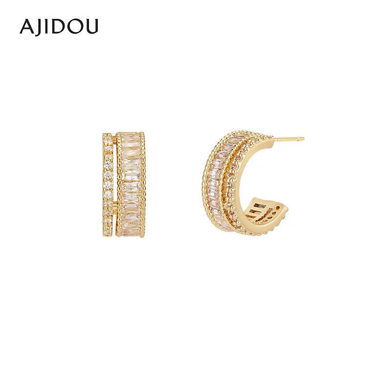 合金合成锆石耳饰 .AJIDOU阿吉豆简约时尚半圆环耳环