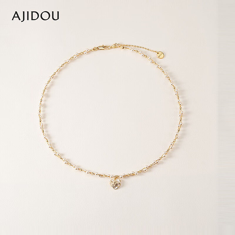 合金仿珍珠项链 阿吉豆优雅时尚女款珍珠项链锁骨链山茶花