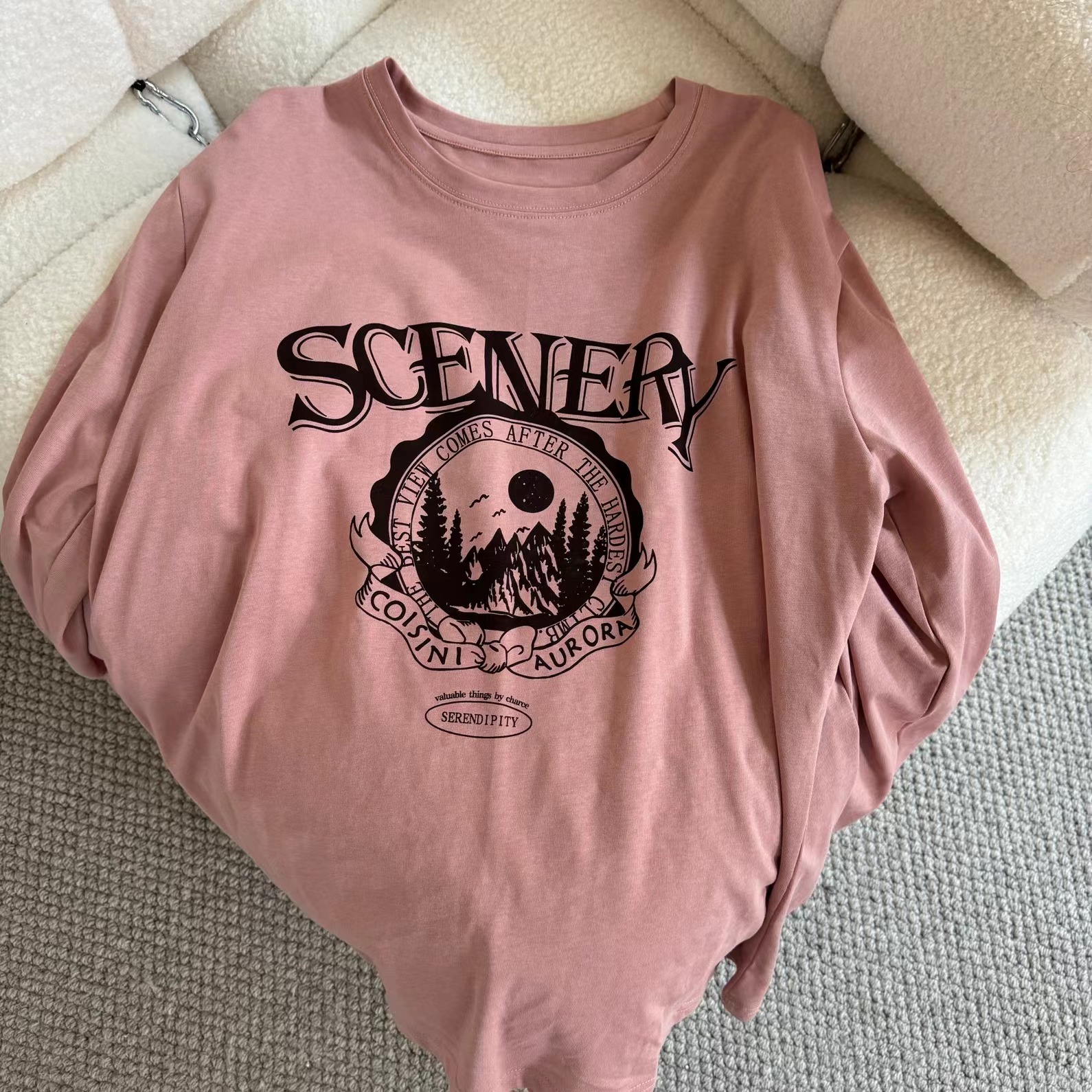 JIUJIU【一片微清】100棉通勤百搭宽松长袖T恤上衣女-40010