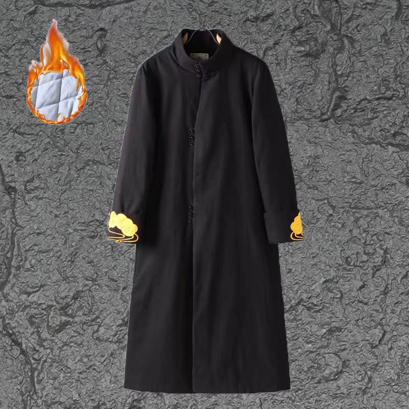 中式国风长款唐装棉服外套民国装长袍冬季棉袄居士禅服棉麻复古