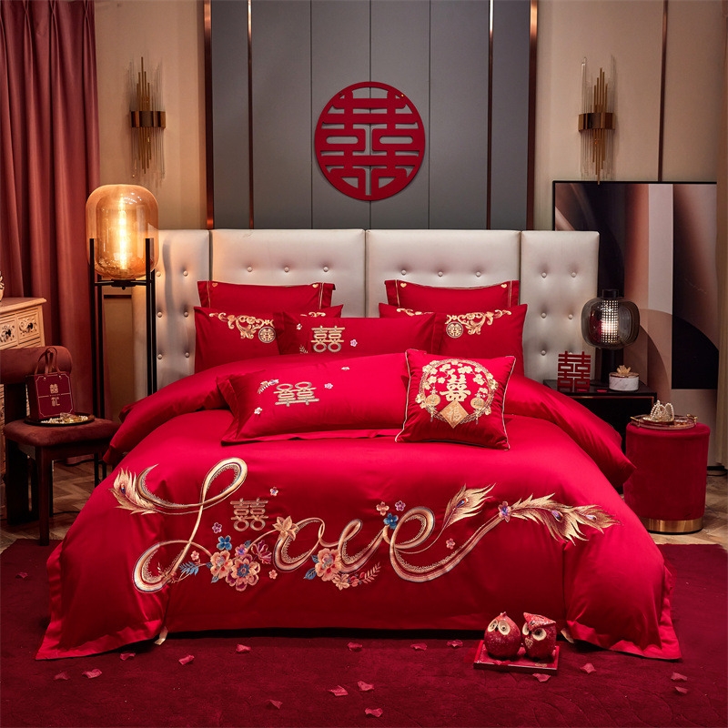 轻奢结婚婚房绣花喜被婚被大红色喜庆长绒棉新中式精美刺绣婚庆东