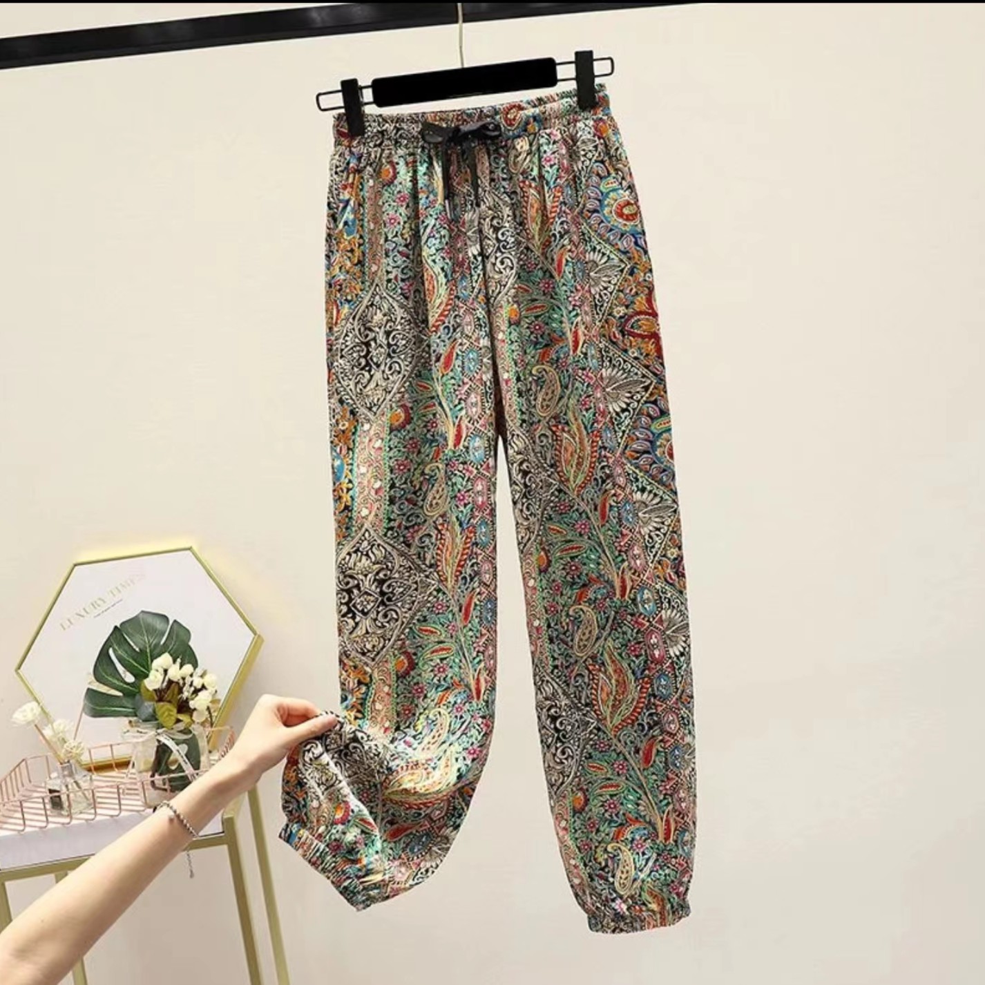 1夏季薄款宽松百搭显瘦高腰冰雪丝哈伦九分裤休闲灯笼裤