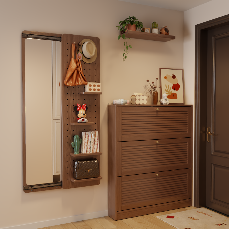 冬木实木超薄鞋柜18cm窄款家用门口翻斗玄关鞋柜收纳省空间小户型