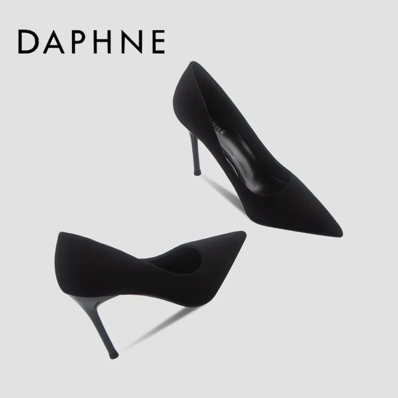 真皮垫达芙妮高跟鞋女2025春秋季细跟尖头绒面优雅高级气质感单鞋