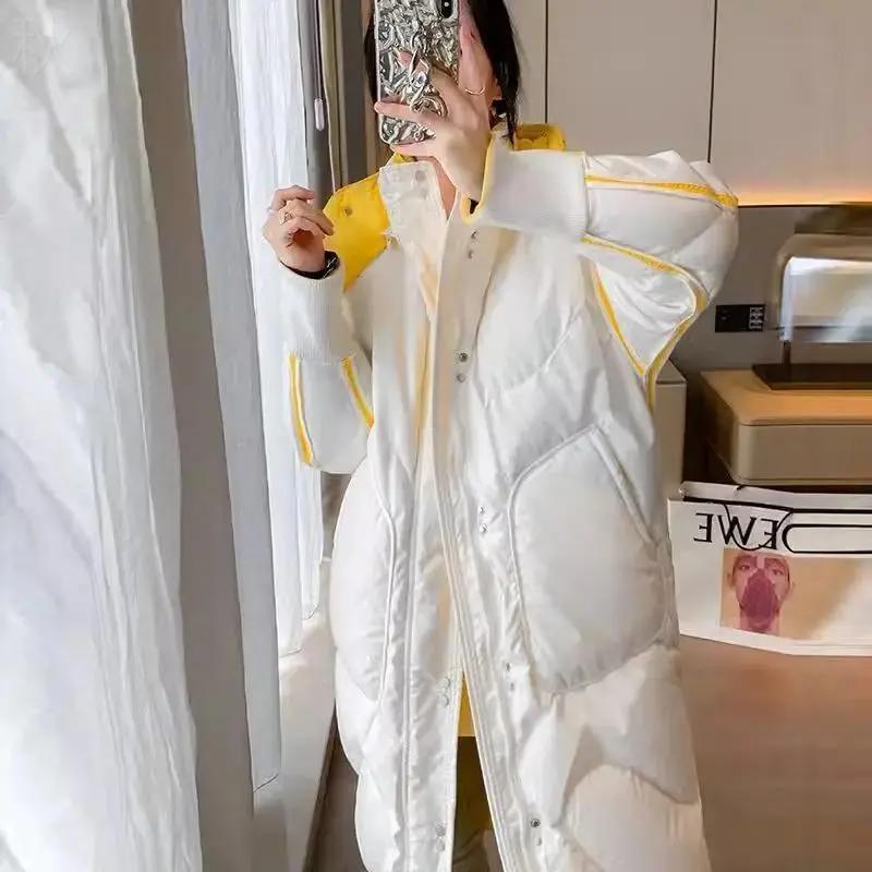 23杨羽绒服冬季外套百搭加厚男女长款两双面穿过膝拼色外套羽绒服