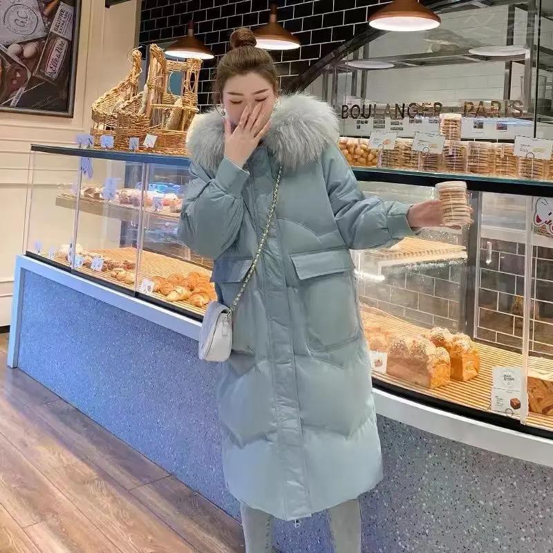 冬季服女中长款2023冬精选时尚设计宽松小众加厚韩版过膝宽羽绒服