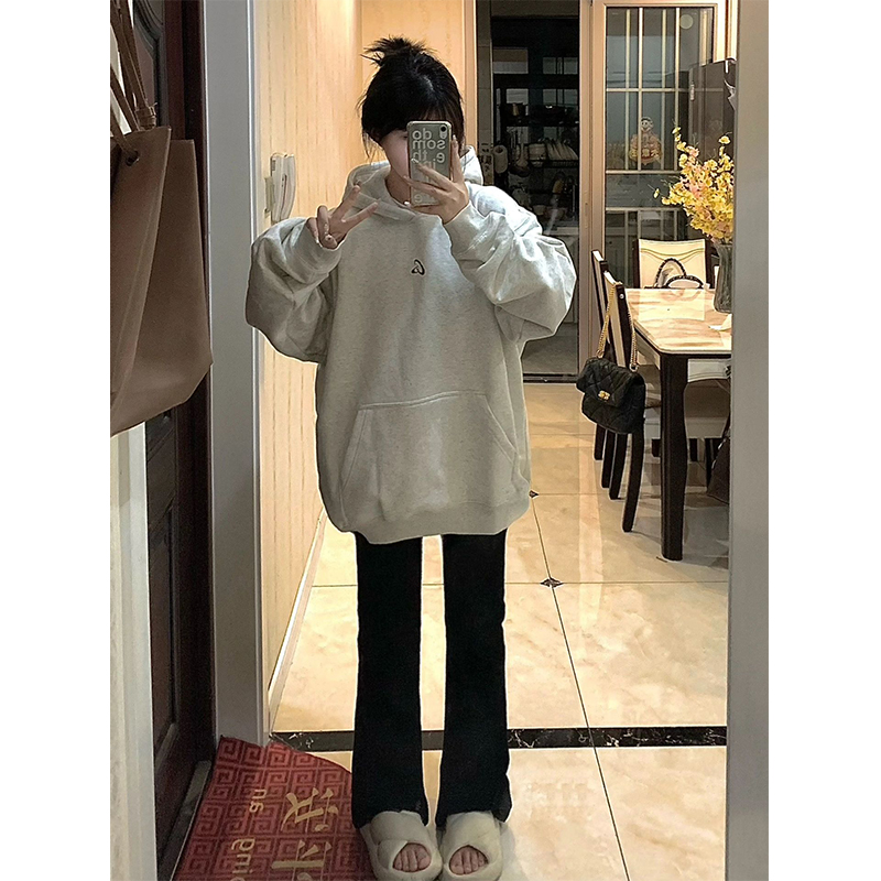美式复古字母连帽卫衣女春秋重磅宽松慵懒风休闲百搭韩版连帽上衣